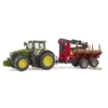 Bruder John Deere 7R 350 erdészeti traktor pótkocsival és farönkökkel (03154) 1:16