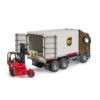 Bruder Scania Super 560R UPS logisztikai kamion targoncával és kiegészítőkkel (03582) 1:16