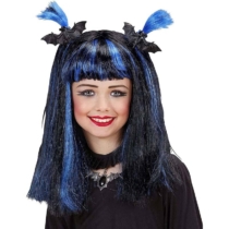 Halloween paróka denevérekkel kék-fekete