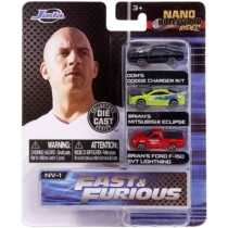 Fast & Furious fém kisautó szett 3 db-os Nano Hollywood Rides (Dodge, Mitsubishi, Ford)