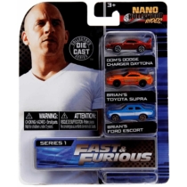 Fast & Furious fém kisautó szett 3 db-os Nano Hollywood Rides (Dodge, Toyota, Ford)
