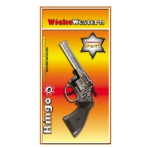 Pisztoly western revolver patronos 8 lövetű forgótáras Ringo Chrome műanyag