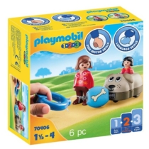 Playmobil 1.2.3 sétáltatható kutya és figura 6 db-os - 70406