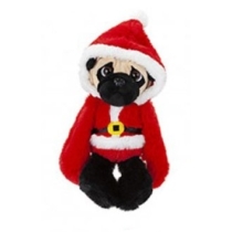 Plüss karácsonyi kutya télapó jelmezben lógó karral 32 cm