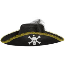 Fekete kalóz kalap koponya mintával és tollal