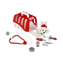 Klein állatorvosi játékszett kisállathordozóval és plüssállattal műanyag