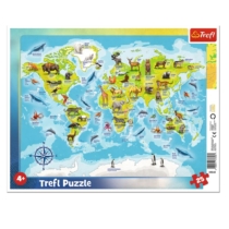 Puzzle Keretes Világtérkép állatos 25 db-os Trefl