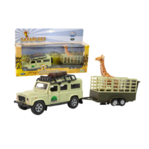 Safari Set fém autós játékszett Land Rover állatszállító zsiráf figurával 28 cm