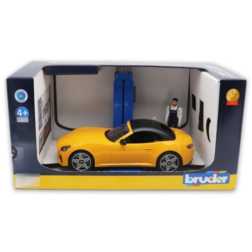 Kisautó Roadster cabrio autószerelő műhely szervíz játékfigurával műanyag Bruder 1:16