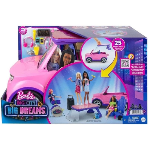 Barbie Big City Big Dreams Cabrio autó színpaddal és kiegészítőkkel