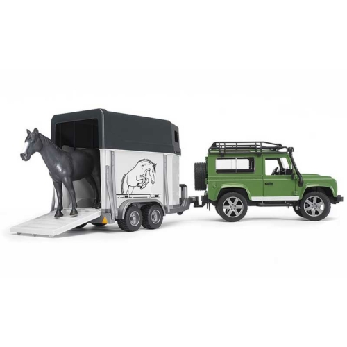 Bruder Land Rover Defender lószállítóval és lóval (02592) 1:16