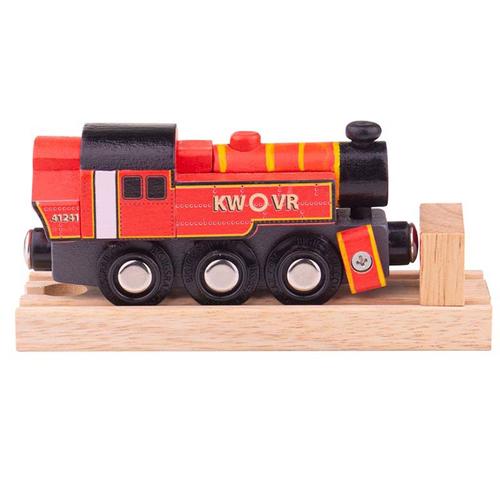 Fa Ivatt Engine piros mozdony ütköző pályaelemmel Bigjigs