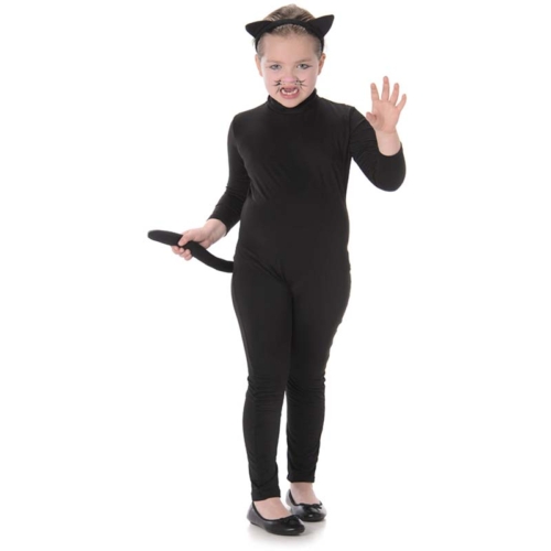 Fekete macska jelmez S (kezeslábas, fülek)