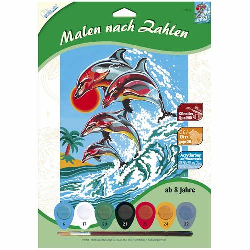 Mammut Delfinek számfestő készlet akrilfestékkel és ecsettel 22,8x30,4 cm
